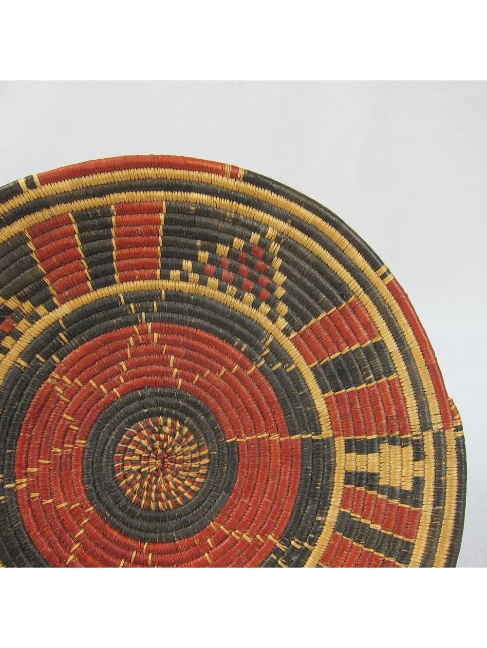 Vintage 1940s Native American Navajo Flat Polychrome Wedding Basket 9.75 inch